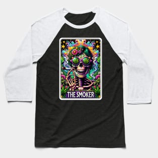 Smoker Girl Funny Skeleton Tarot Card Baseball T-Shirt